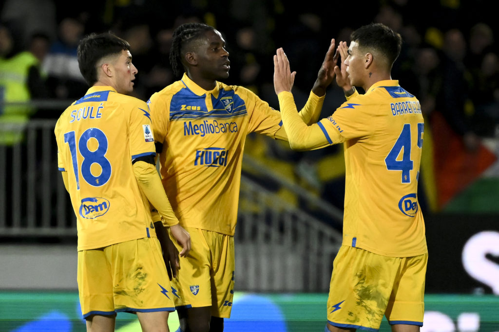 Matias Soule, Caleb Okoli and Enzo Barrenechea of Frosinone