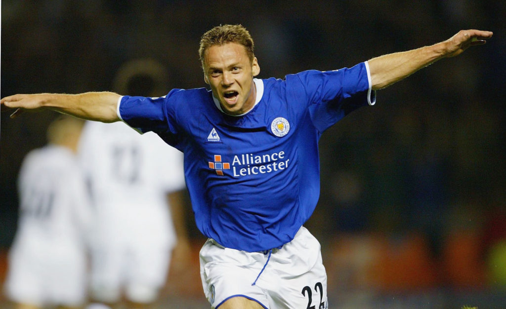 Paul Dickov of Leicester celebrates his goal
