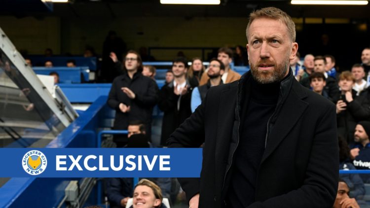 Graham Potter, Manager of Chelsea, looks on prior to the Premier League match between Chelsea FC and Everton FC.