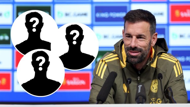 Leicester City Manager Ruud van Nistelrooy attends the Leicester City Training Session. Inset, three mystery players.