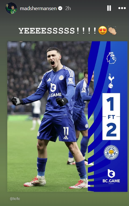 Mads Hermansen Instagram post after Leicester City win