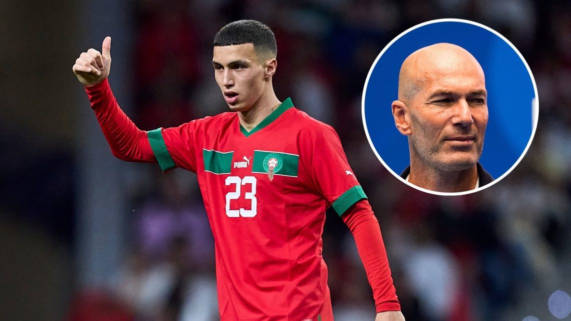 Morocco and Leicester City star Bilal El Khannouss. Inset of Zinedine Zidane.