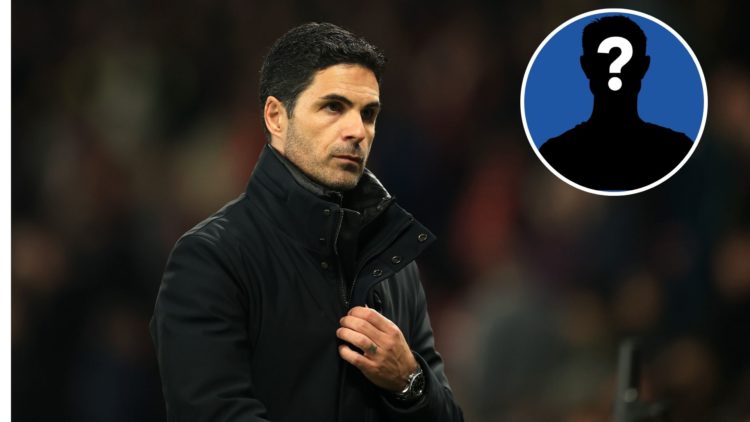 Arsenal manager Mikel Arteta with a mystery player insert
