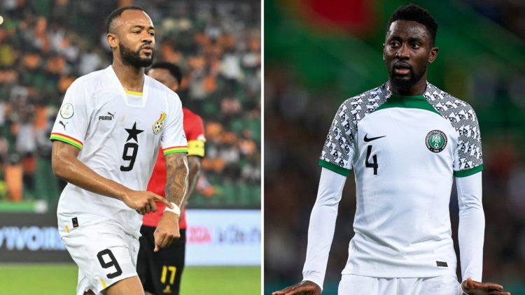 Jordan Ayew (left) celebrates scoring for Ghana. Wilfred Ndidi (right) looks calm whilst playing for Nigeria