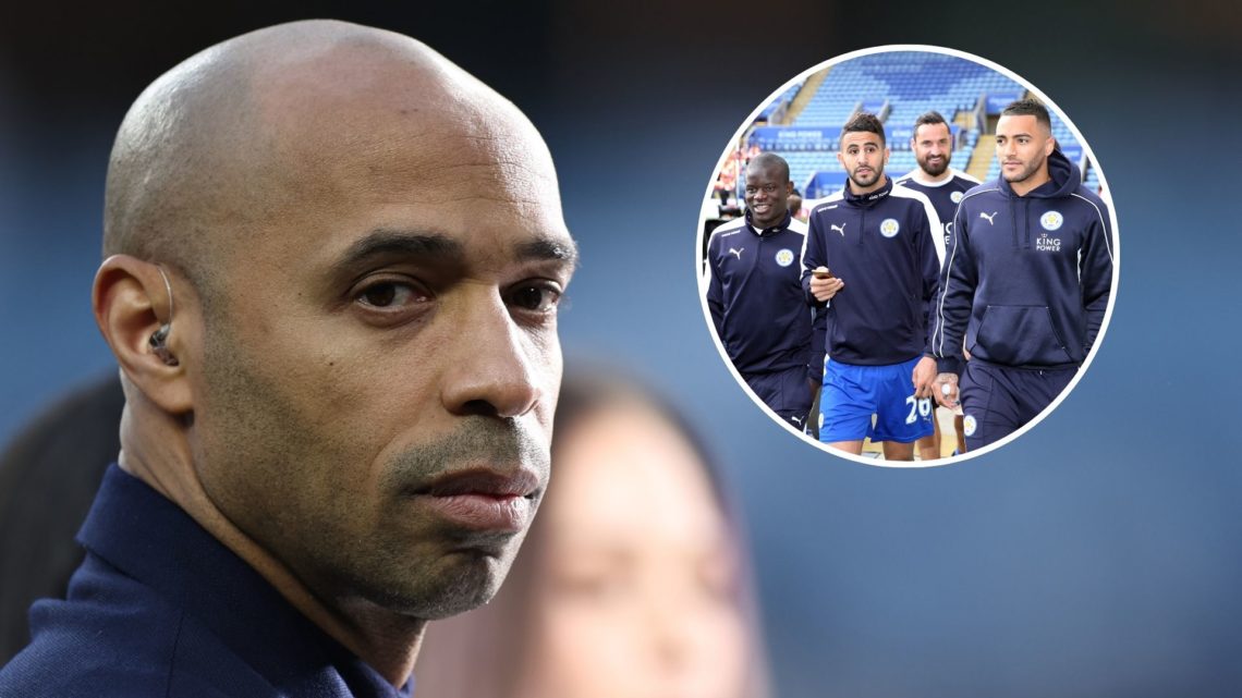 An image of Thierry Henry with an inset of Leicester City players (circled).