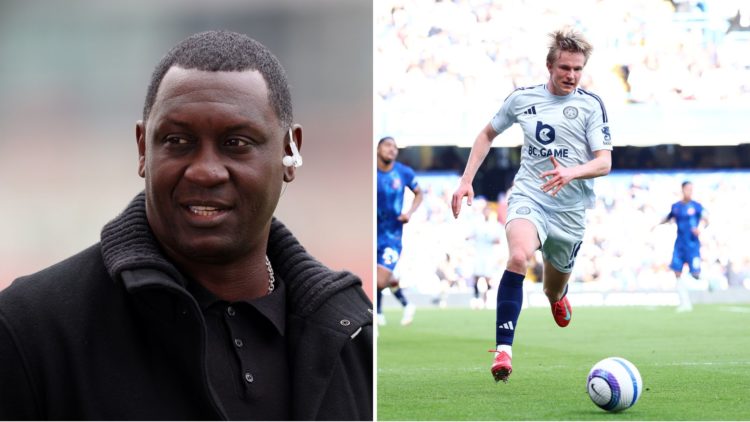 An image of Emile Heskey (left) split with an image of Victor Kristiansen (right)
