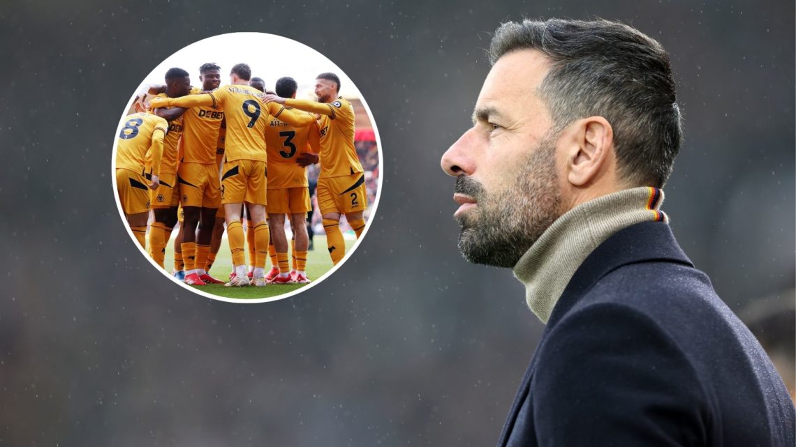 An image of Ruud van Nistelrooy (right) with an inset of Wolves players (circled).