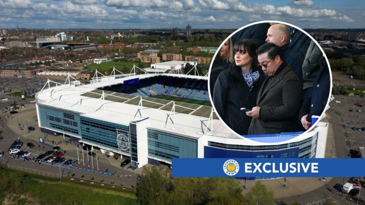 An image of Leicester City stadium (centre) with Aiyawatt Srivaddhanaprabha as an inset (left).