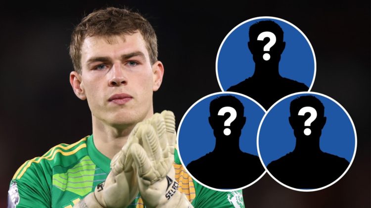 Leicester City goalkeeper Mads Hermansen applauds the supporters. The three insets all consist of a silhouetted figure to represent mystery players.