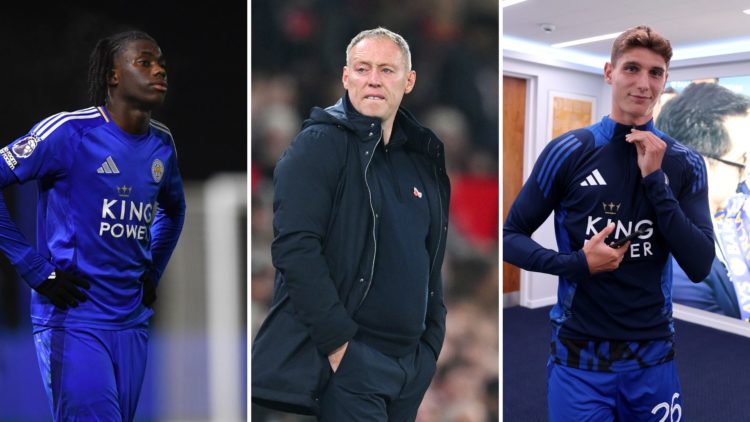 Jeremy Monga (left) playing for Leicester City U18s, Steve Cooper (centre) former manager of Leicester City and Ben Nelson (right) a Leicester City...