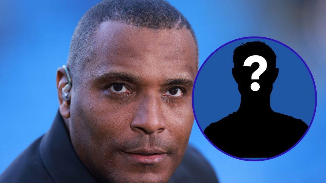 Clinton Morrison working as a pundit for Sky Sports in 2024 and an inset of a mystery player