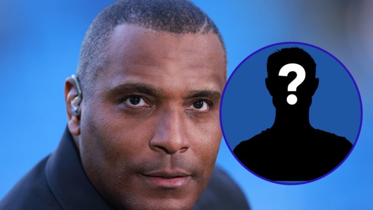 Clinton Morrison working as a pundit for Sky Sports in 2024 and an inset of a mystery player