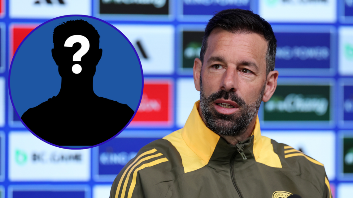 An insert of a mystery player alongside Leicester City manager Ruud van Nistelrooy during a press conference