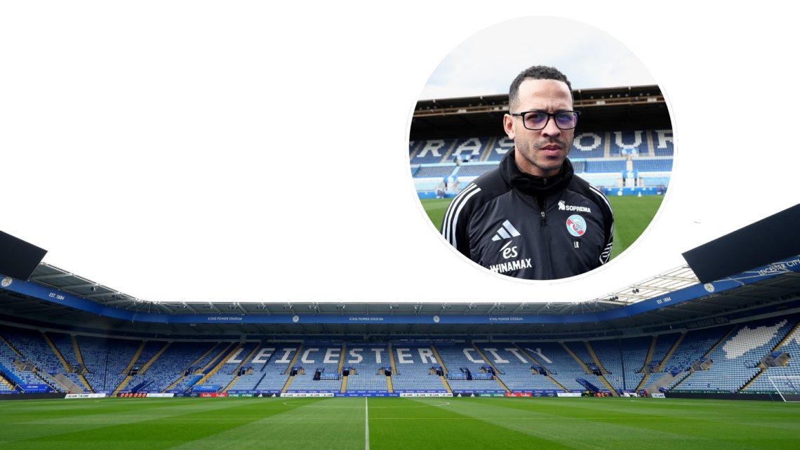 An image of the King Power Stadium with an inset of Liam Rosenior (circled).