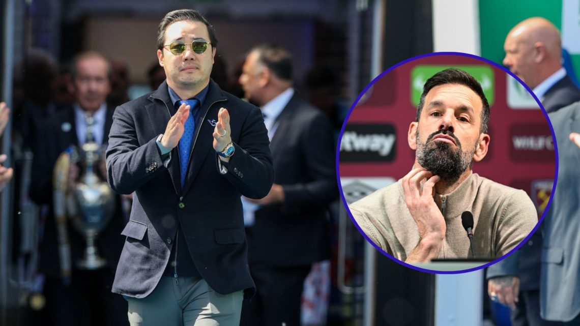 Leicester City owner Aiyawatt Srivaddhanaprabha at the King Power Stadium and Leicester City manager Ruud van Nistelrooy during a press conference