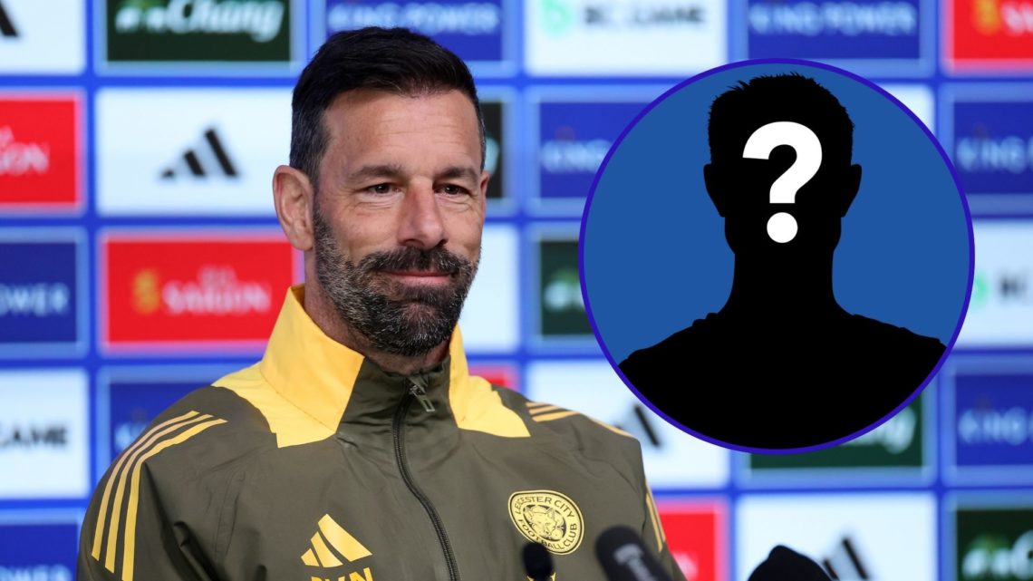 Ruud van Nistelrooy smiles during a Leicester City press conference. An inset of a mystery player features too.