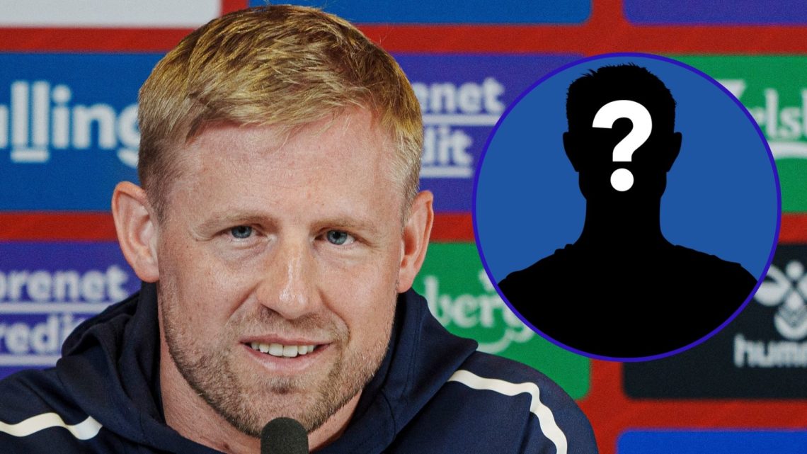 Kasper Schmeichel during a Denmark press conference for their Nations League fixture vs Portugal. An inset of a silhouetted figure.