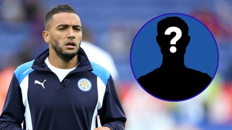 Danny Simpson warms up for Leicester City in 2016. Inset of a silhouetted mystery figure