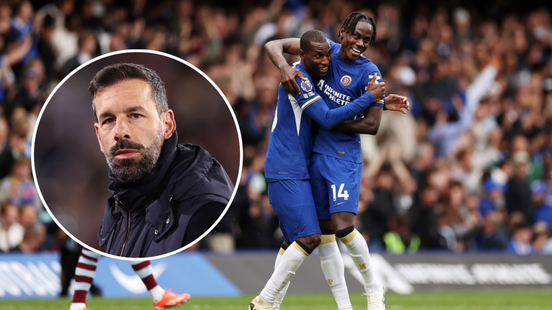 An image of Trevoh Chalobah and Nicolas Jackson (right) with Ruud van Nistelrooy (left, circled).