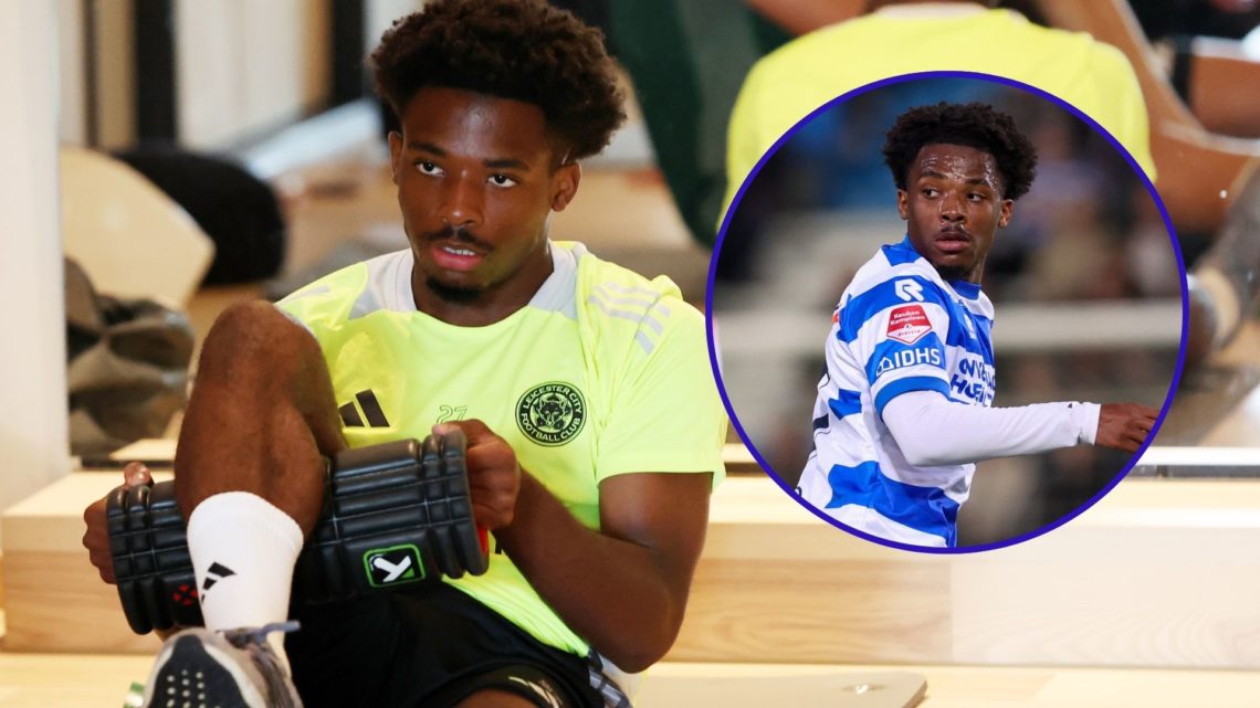 Wanya Marcal during a Leicester City training session with an inset of Wanya Marcal during a game for De Graafschap.