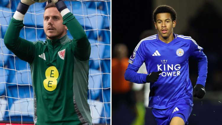 Leicester City goalkeeper Danny Ward (left) warms up while on international duty with Wales. Louis Page (right) is in action for Leicester City U21...
