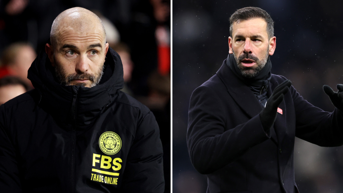 Enzo Maresca [L] when he was Leicester City manager in 2024. Leicester City manager Ruud van Nistelrooy [R] encourages his side.