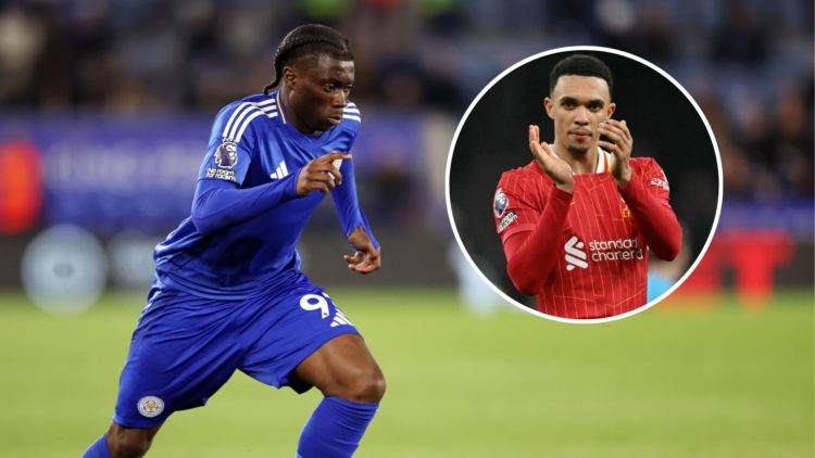 An image of Leicester City's Jeremy Monga with an inset of Liverpool's Trent Alexander-Arnold (circled).