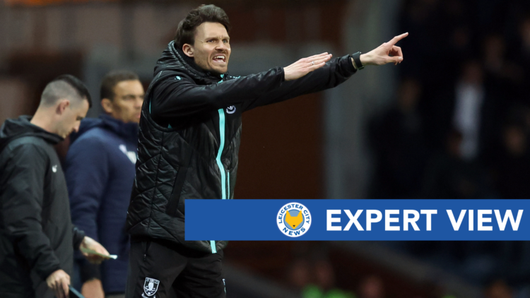 Sheffield Wednesday manager Danny Rohl instructs his team against Blackburn Rovers. An inset of an expert view banner