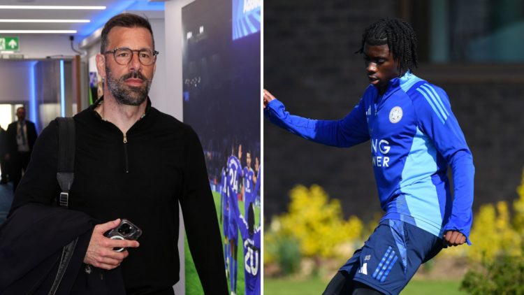 Ruud van Nistelrooy (L) arrives at the King Power Stadium for the Leicester City game. Jeremy Monga (R) in training for Leicester